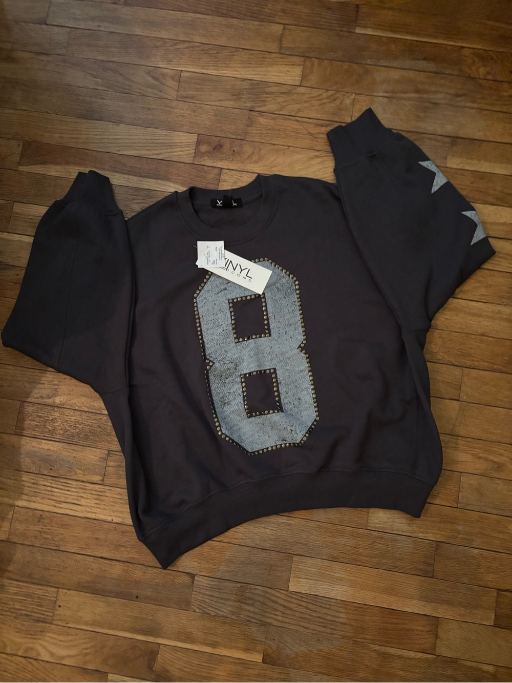 BNWT by Vinyl Black Crewneck Sweatshirt with Gray Appliqué '8'
